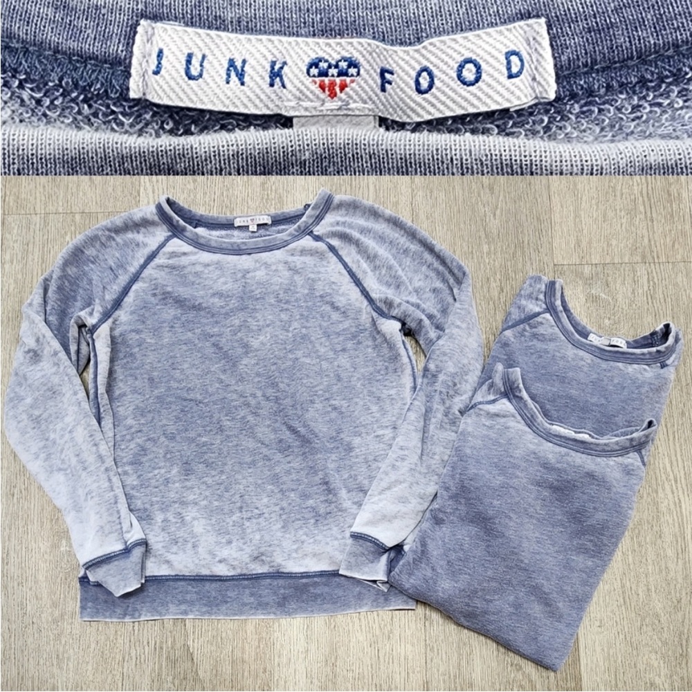NWO Junk Food Clothing Burnout Blue Mineral Wash Sweatshirt Super Soft Small